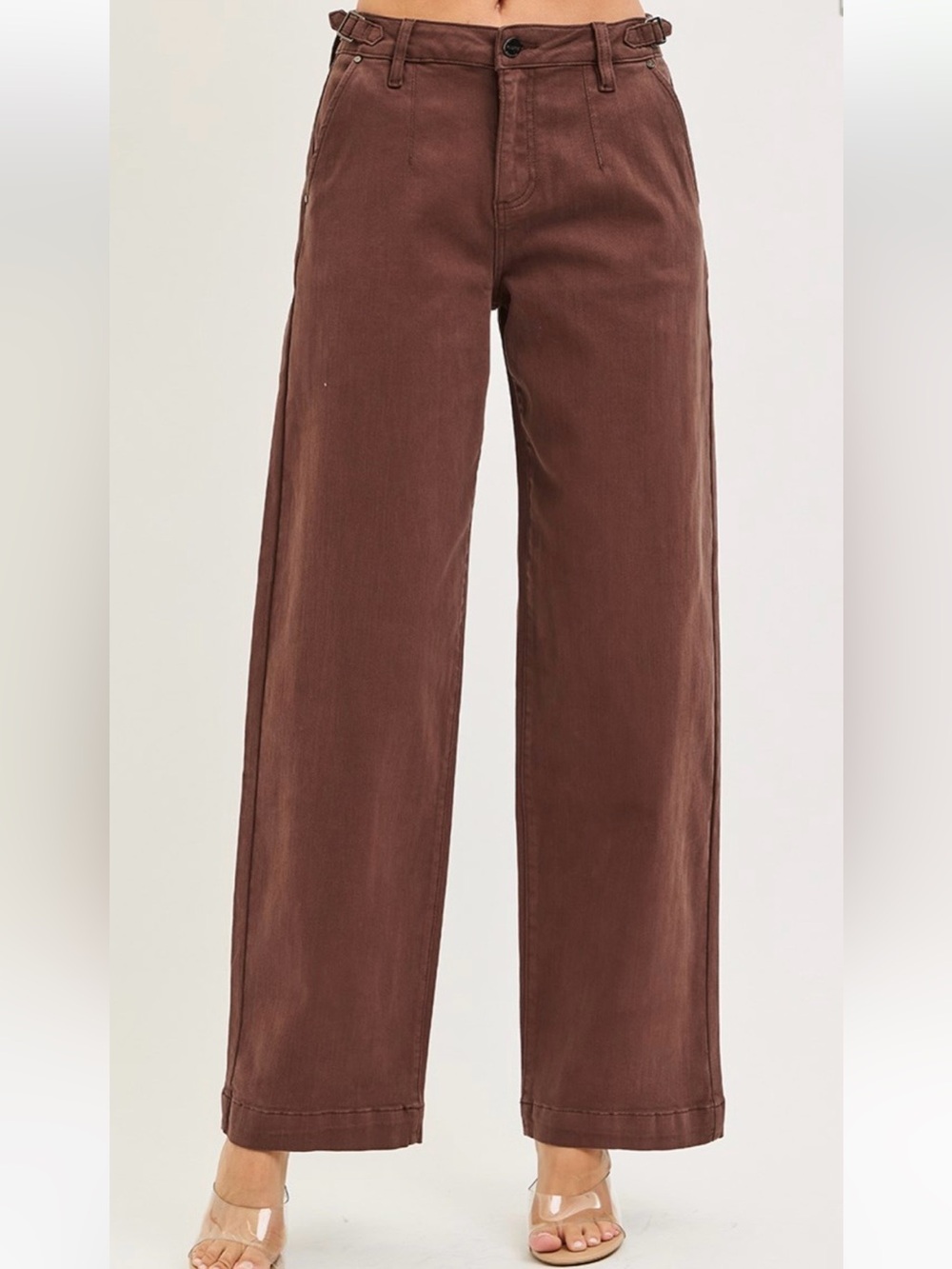 R4–(SHIPPED) 🤎 RISEN High-Rise Wide Leg Pants in Chocolate Brown.